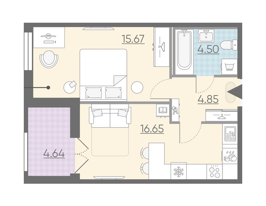 Однокомнатная квартира в : площадь 43.99 м2 , этаж: 3 – купить в Санкт-Петербурге